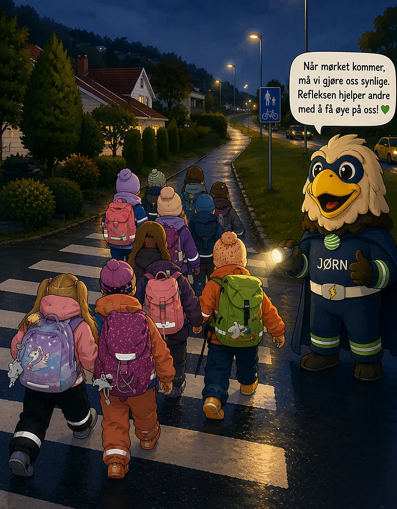 Sammen med de voksne har barna brukt KI-verktøy for å illustrere synlighet i trafikken. Sammen med de voksne har barna brukt KI-verktøy for å illustrere synlighet i trafikken.